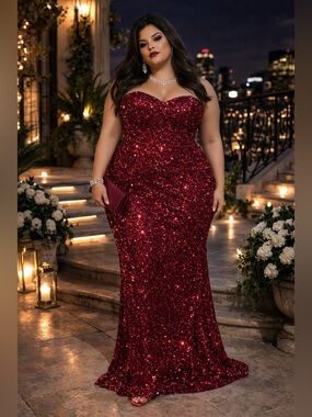 Fashion Nova Strapless Sequin Evening Gown Size 3XL